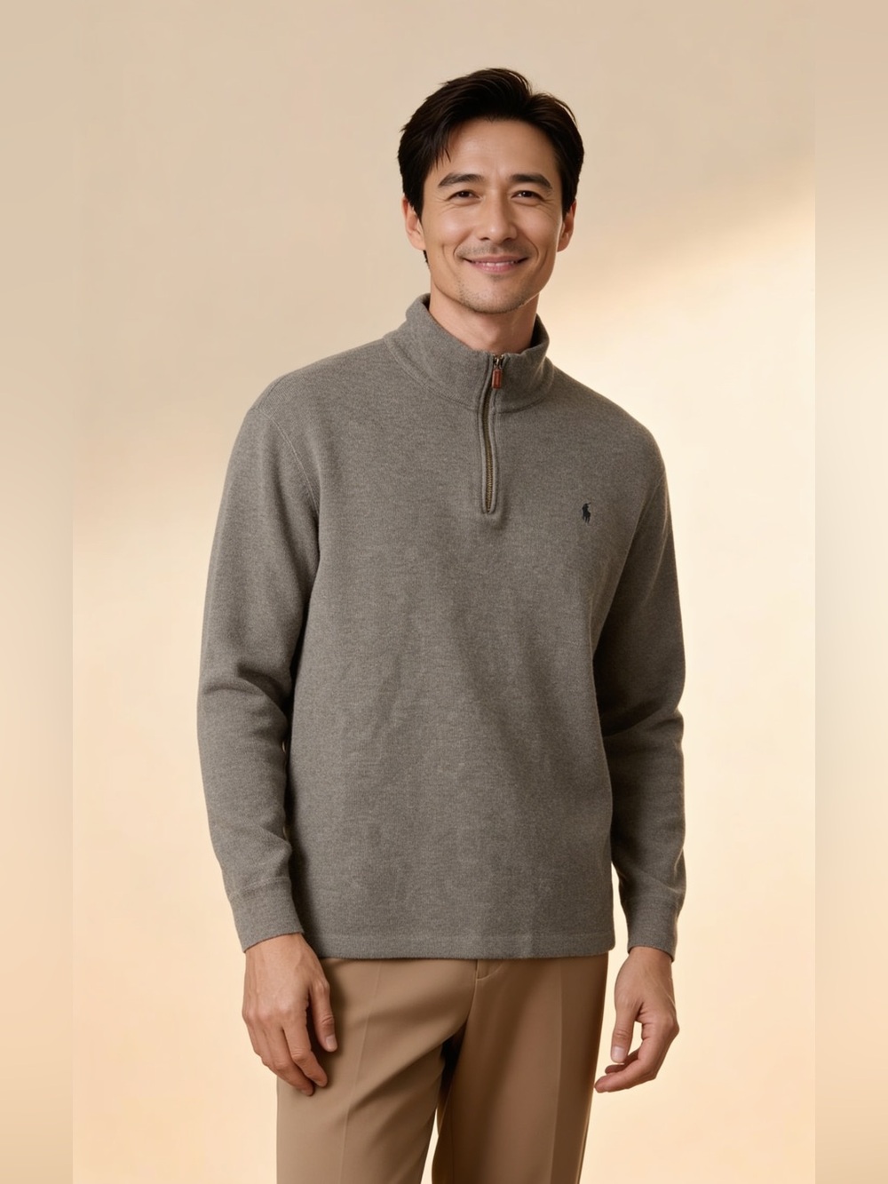 Ralph Lauren Men's Taupe Grey Half-Zip Sweater